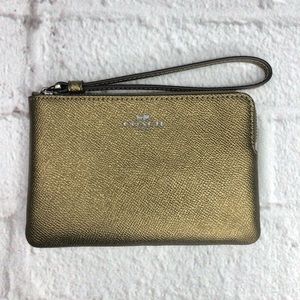 Metallic Fern Coach Grosgrain Leather Wristlet